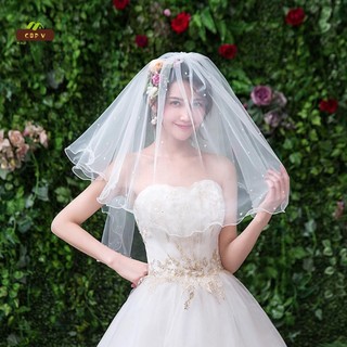 Khăn che mặt cô dâu ngắn 2 tầng đính hạt, có lược kim loại - phù hợp đám cưới và tiệc cưới độc thân