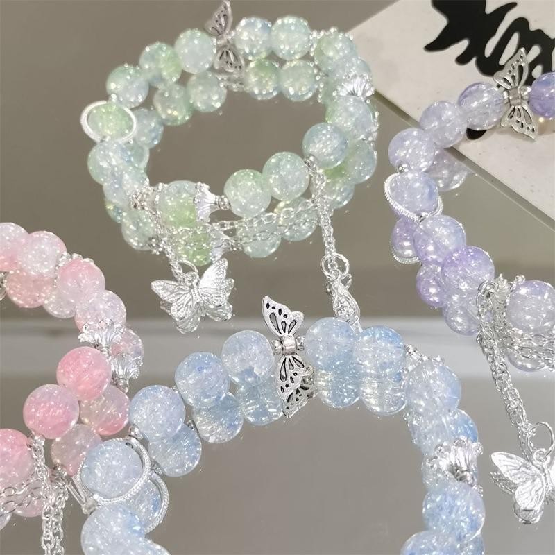 Vòng tay và mặt dây chuyền hình con bướm pha lê màu, phong cách Hàn Quốc, phù hợp cho bé gái học sinh - Quà tặng ý nghĩa