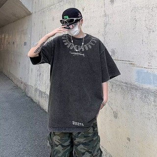 LOCAL BRAND Áo thun Wash Chữ Cổ CITY Phong Cách Unisex Form Rộng / Áo thun Phông Màu Phong Cách Âu Mỹ