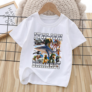 2025 Tung Tung Tung Saur Meme Áo Thun Cho Trẻ Em Brainrot In Hình Động Vật Hoạt Hình Tee