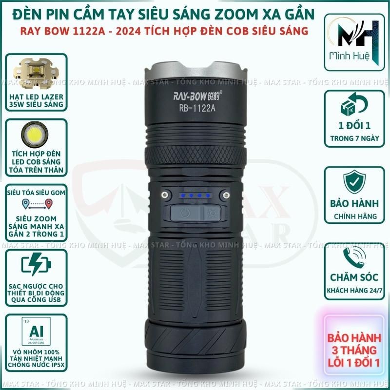 Đèn pin cầm tay siêu sáng RAY BOW 1122A 2024 chiếu xa 700 mét ZOOM xa ...