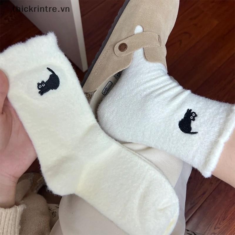 THI 1 Đôi Cao Cấp Cảm Giác Dễ Thương Ấm Áp Lông Chồn Nhung Tất Thu Đông Hàng Dệt Kim Dày Sang Trọng Ấm Áp Ngủ Nhà Lông Tơ Tất VN