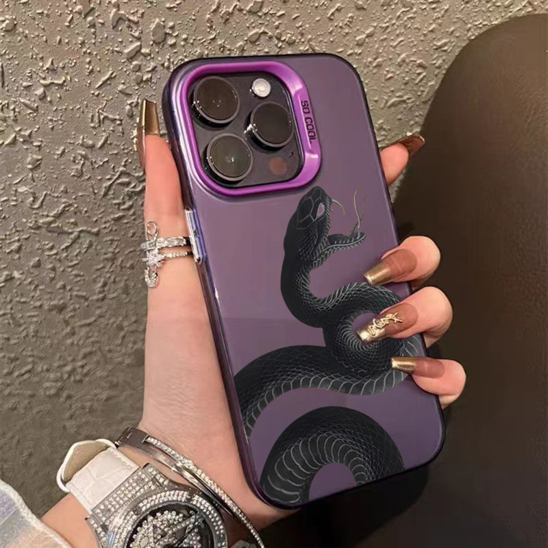 Dành Cho iPhone 11 16 14 15 12 13 Pro Max 8 7 Plus XR X XS Max SE2020 2022 Cool Black Snake IMD Metal Hard Shock Cover