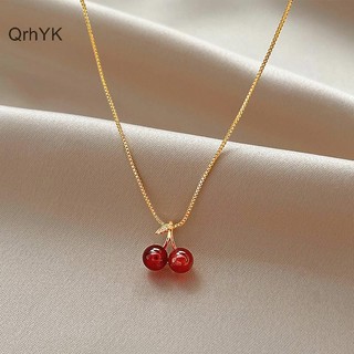 Nhà Máy Thời Trang Châu Âu Và Mỹ Thời Trang Đỏ Anh Đào Mặt Dây Chuyền Vòng Cổ Ánh Sáng Sang Trọng Cá Tính Nữ Xương Đòn Dây Chuyền Trang Sức Quà Tặng QrhYK