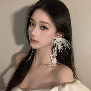 Bông tai cô dâu hoa ren thủ công phong cách cổ tích cao cấp, kẹp tai thời thượng