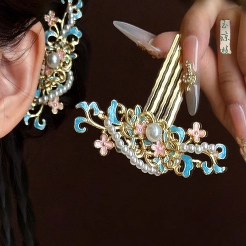 Kẹp tóc MAUROPOLI dành cho nam, thiết kế tua rua ngọc trai, phù hợp với phụ kiện Hanfu