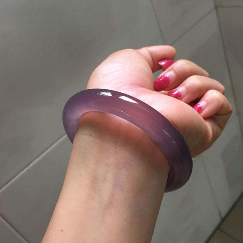 Mã não tím tự nhiên chalcedony béo dải tròn băng cao đồng bằng vòng quà tặng vòng tay