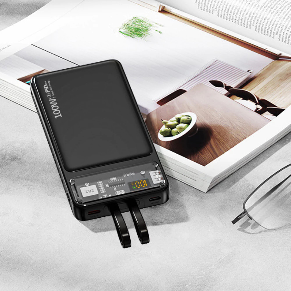 Sạc Dự Phòng 30000mAh Sạc Nhanh 22,5W PD 20W Tích Hợp 2 Dây Sạc Cho Nhiều Thiết Bị Màn Hình Led