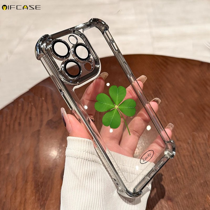 Tương Thích Cho iPhone 14 Plus 13 12 Mini Pro Max Ốp Điện Thoại Đơn Giản Cỏ Ba Lá May Mắn May Mắn Tháng Ba Cỏ Bốn Lá Cỏ Ba Lá Mặt Cười Trong Suốt Vỏ Mềm Ốp Lưng