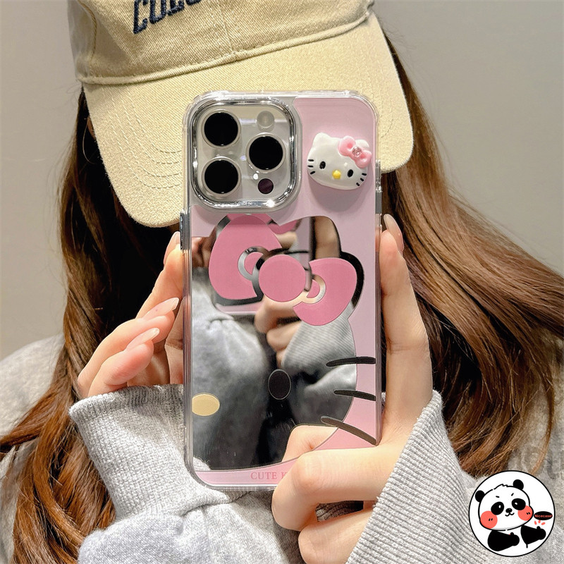 Ốp Gương 3D Hello Kitty Cho Google Pixel 10 9 9A 8 8A 7 7A 6 6S 5 5A 4 4A 3A Pro XL 5G 4G Ốp lưng Trang Điểm Mềm Mại Hoạt Hình Dễ Thương