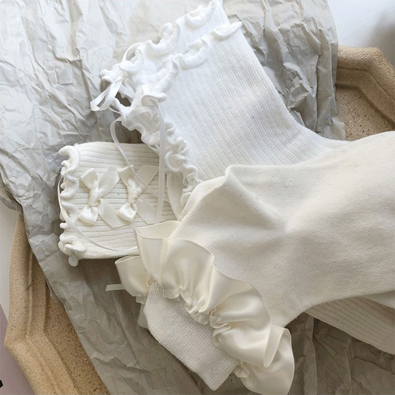Tất nữ màu trắng tinh khiết, tất lolita, tất nơ ren