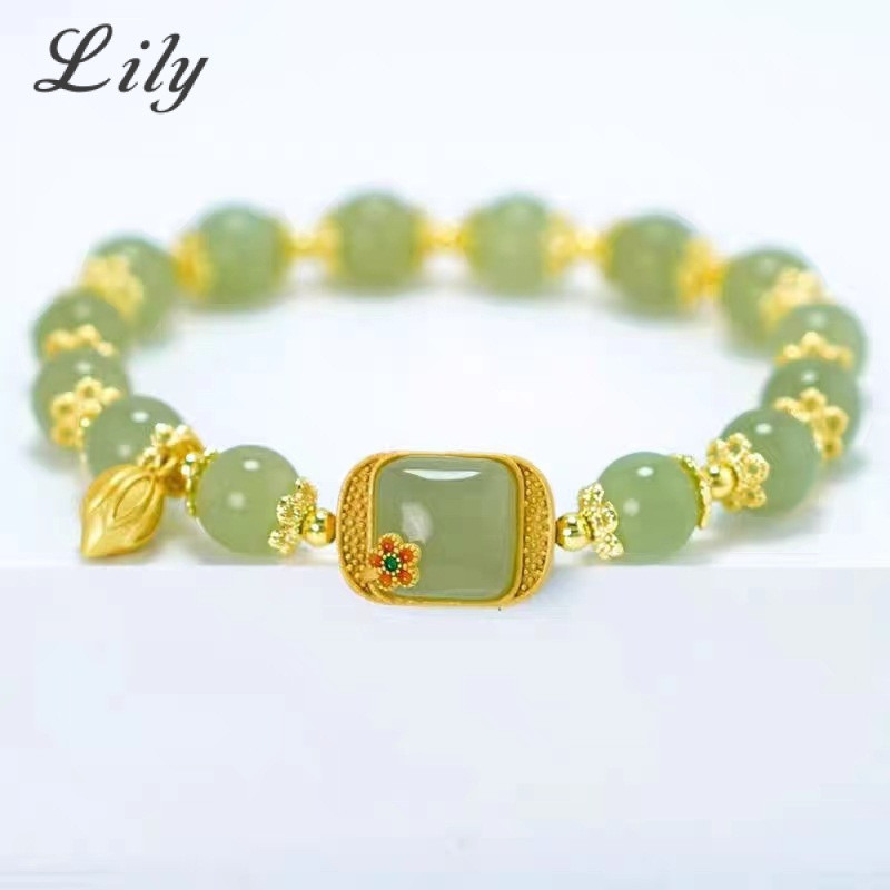 Vòng tay hạt tròn đính cườm hoa sen vuông thời trang dành cho nữ độc đáo