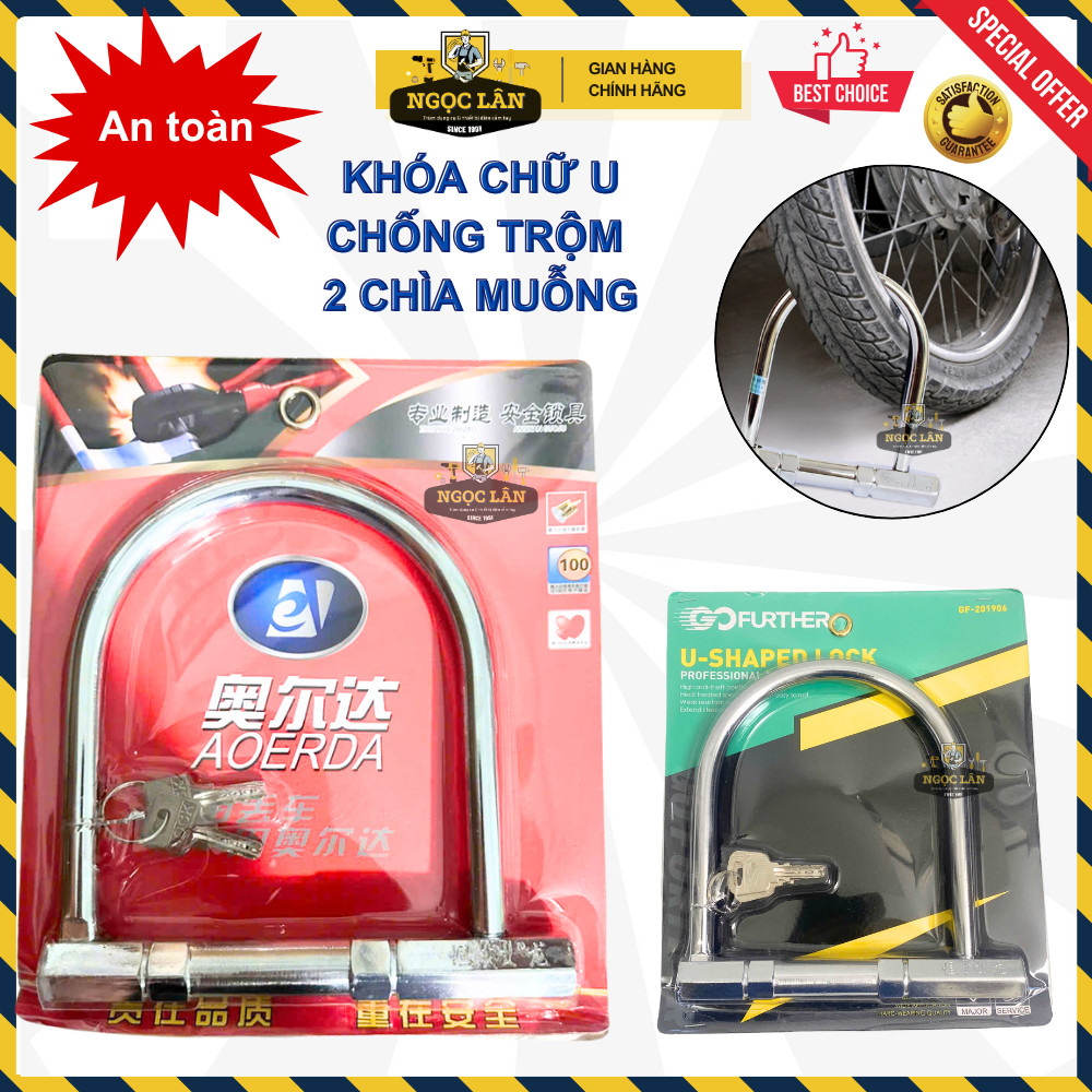 [Hàng đẹp] Khóa chữ U chống trộm, khóa xe máy xe đạp Go further 2 chìa muỗng (mã 906)