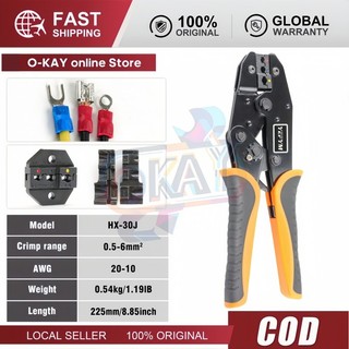 Kìm Bấm Cos Bánh Cóc HX-30J – Kẹp Đầu Nối Dây Điện Cách Nhiệt 0.5–6mm² (AWG 20–10)