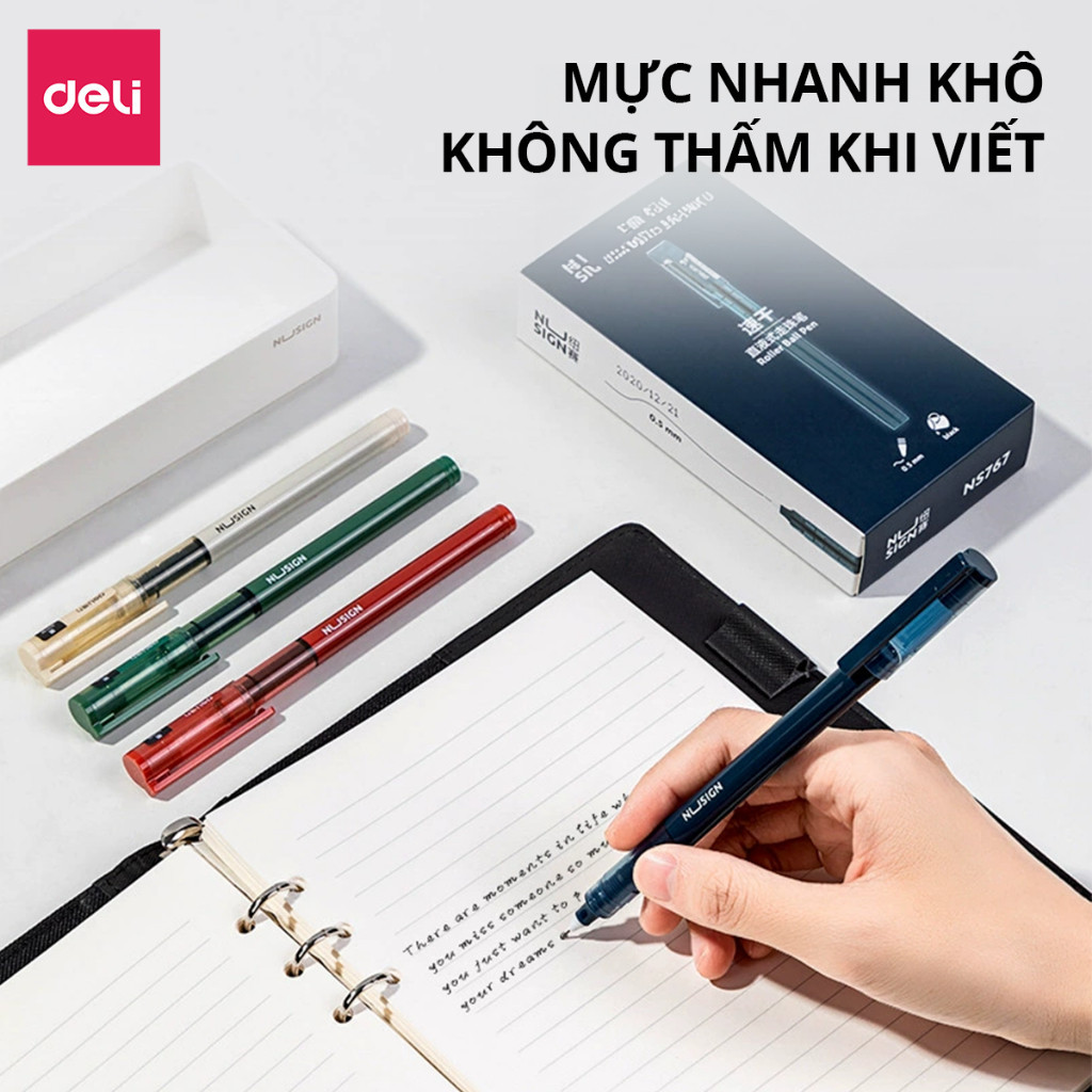 [PHIÊN BẢN CAO CẤP] Bút bi nước mực gel đen ngòi 0.5mm Deli nhiều màu nhanh khô viết thư pháp cho học sinh văn phòng
