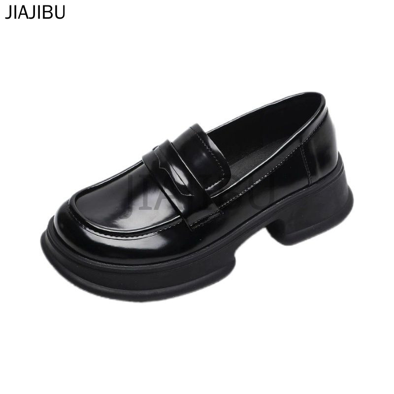 Size 35-45 Giày Nữ Cỡ Lớn Giày Da Nhỏ Mũi Tròn Chống Trượt Phong Cách Anh Có Gót Dày 44 Giày Lười Slip-on Giày Học Sinh Cao Gót Màu Đen 43 Korean Fashion Retro Platform Mary Jane Shoes French Soft Sole Cosplay Doll Shoes Giày Lolita Đồng Phục JK Nhật Bản