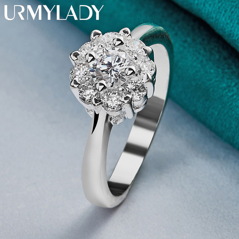URMYLADY Hoa Bạc 925 Zircon 7-10 # Nhẫn Nữ Thời Trang Trang Trang Sức Quyến Rũ