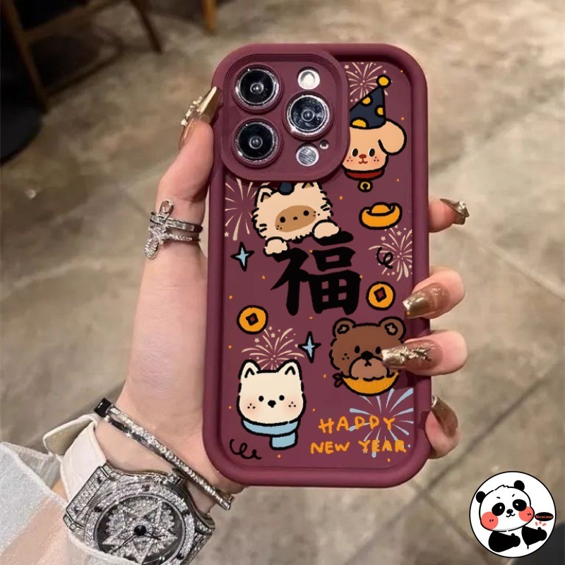 Vỏ thang pháo hoa năm mới cho Realme GT8 GT7 GT 7T Pro 15 15T 14X Neo7 Turbo C75 C75X C73 V70S 5G 4G Ốp lưng mềm hình gấu hoạt hình dễ thương