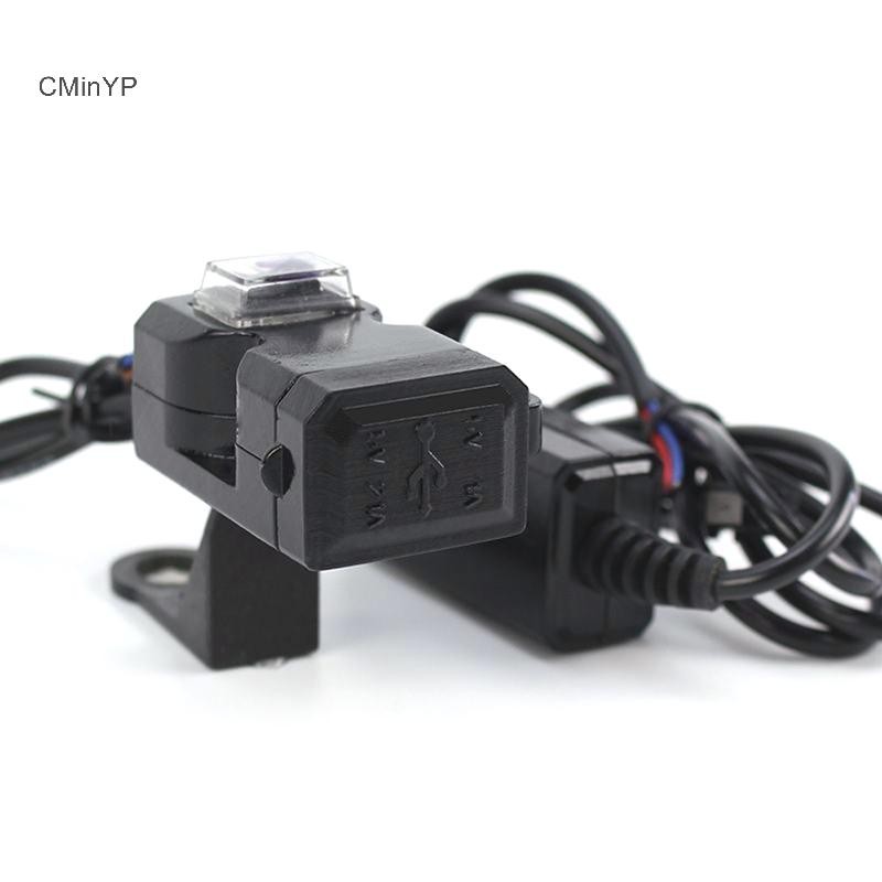 Ổ cắm sạc tay lái xe máy USB 12V chống nước Cyppinp có & giá đỡ Vinh Quang