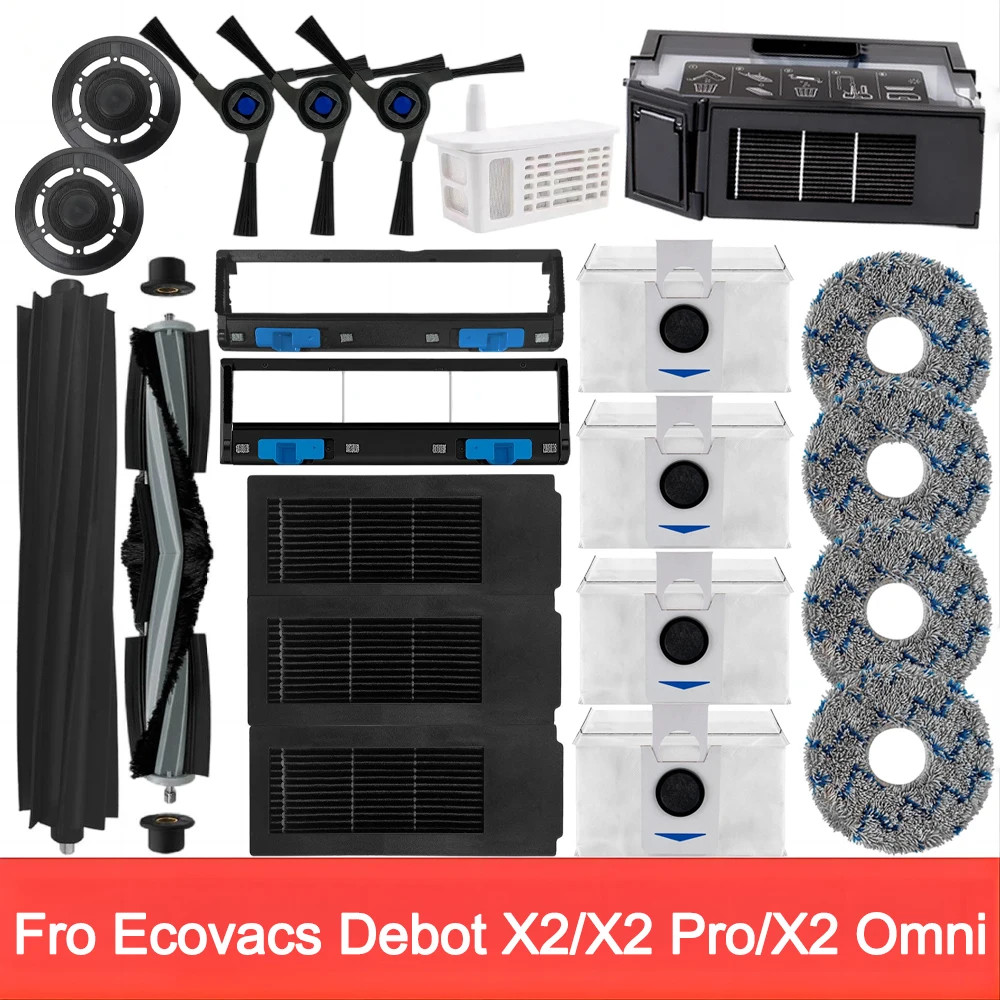 Fro Ecovacs Deebot X2 omni, X2 Pro, X2 Robot Phụ Kiện Chân Không Con Lăn Bàn Chải Bên Chính, Bộ Lọc, Cây Lau Nhà, Phụ Kiện Túi Bụi