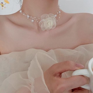 [Gou] Vòng cổ ngọc trai hoa màu đen trắng lãng mạn kiểu Pháp dành cho nữ Dây chuyền xương đòn mùa hè VN