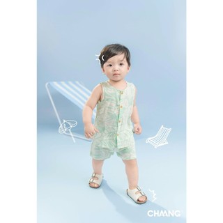 Chaang SS2025 Bộ ba lỗ cúc giữa, bộ hai dây  Sóng - cho bé