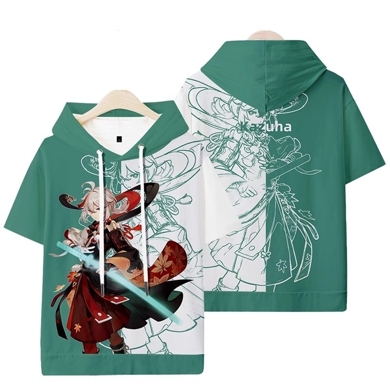 Quầnshort và áo hoodie Kaedehara Kazuha từ Genshin Impact - Áo thun tay ngắn, dáng rộng YB1