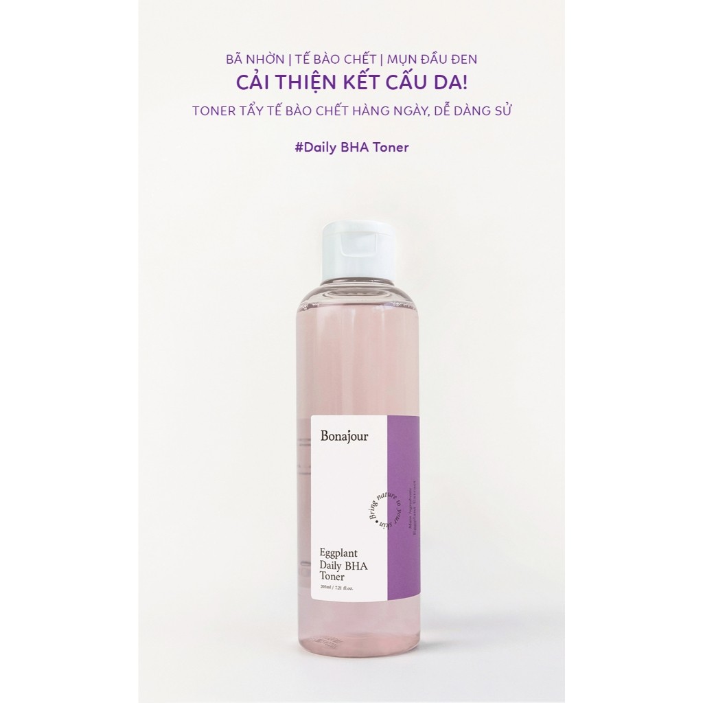 Nước hoa hồng chăm sóc da hằng ngày BONAJOUR EGGPLANT DAILY BHA TONER 205ml | DAMDAVN
