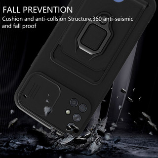 Dành Cho Samsung Galaxy A71 A51 A31 4G Ốp Lưng 4 Trong 1 Trượt Camera Bao Đựng Thẻ Đứng Vuông Freebie Dây Chống Sốc Chống Rơi Mỏng Mềm TPU Cover