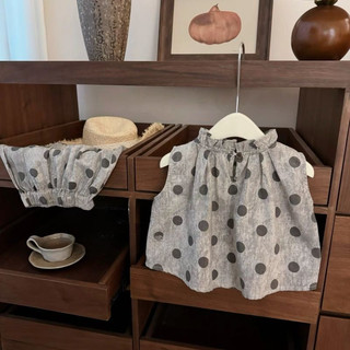 Mùa Hè Phong Cách Mới Nguyên Chất Cotton Cô Gái Chấm Bi Áo Phù Hợp Với Bé Gái Thời Trang Không Tay Quần Hai Mảnh Phù Hợp Với