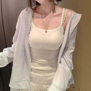 Áo Hai Dây Nữ Thêu Hoa Có Đệm Ngực Dây Điều Chỉnh Mùa Hè Dễ Thương Croptop Đi Chơi 2025