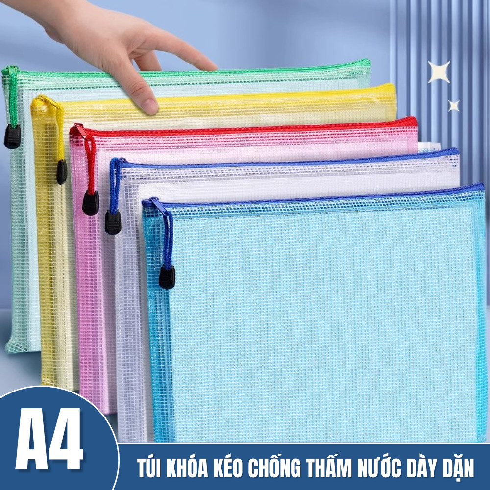 Túi File Hồ Sơ A4 Lưới Trong Suốt - Túi Đựng Tài Liệu Khóa Kéo PVC Bền Đẹp, Đa Năng Cho Học Tập
