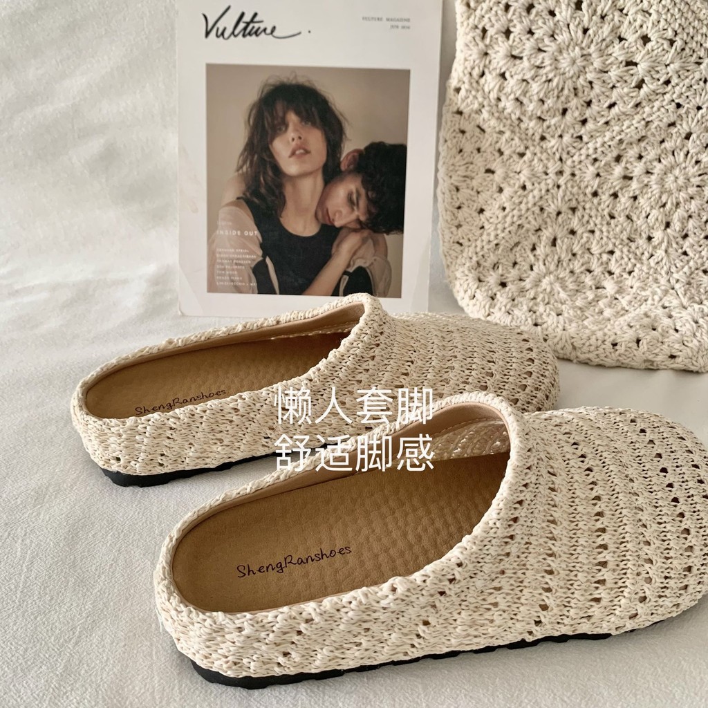 Niche Lưới Rỗng Thoáng Khí Closed-Toe Nửa Dép Cho Nữ Ngoài Trời La Mã Đế Dày