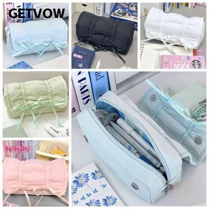 GETVOW Bút chì , Túi đựng bút dung tích lớn đa chức năng, Túi đựng văn phòng phẩm dây rút nơ màu trơn Quà tặng trở lại trường học