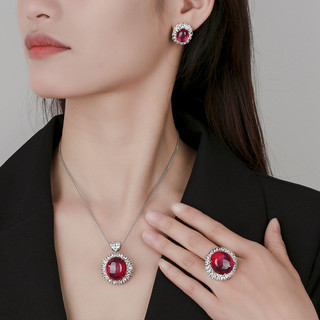Châu Âu Mỹ ins Phong Cách Mới Mô Phỏng Đỏ Corundum Hexagram Starlight Phù Hợp Với Nữ Đá Chính 18 * 20