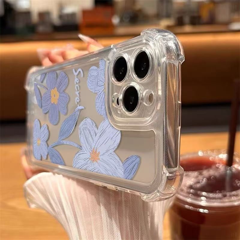 Ins Phong Cách Xanh Tranh Sơn Dầu Hoa Ốp Lưng Điện Thoại Xiaomi 17 Pro Max 15T Pro Poco M7 Pro Plus C85 C71 5G 4G Vỏ Mềm Chống Rơi Bốn Mặt