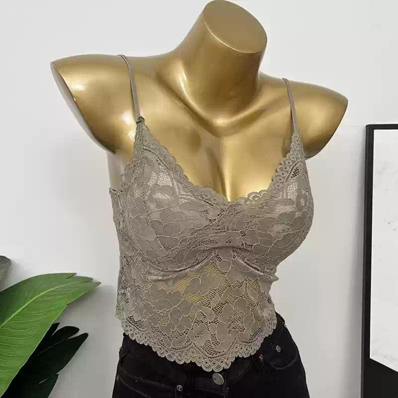 Ren Camisole Nữ Đi Kèm Miếng Lót Ngực Gợi Cảm Phong Cách Ngắn Nóng Cô Gái Phù Hợp Với Lưng Đẹp