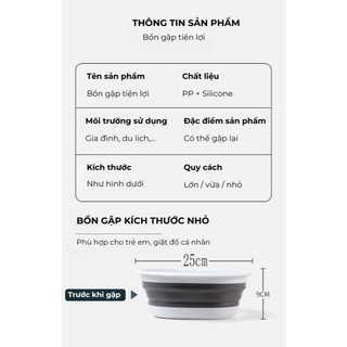 Combo chậu gấp gọn BUNA silicon tiện lợi, thau gấp gọn đa năng tiết kiệm không gia