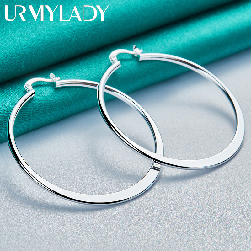 URMYLADY Bạc 925 55mm Bông tai phẳng tròn dành cho nữ Tiệc cưới Trang sức quyến rũ