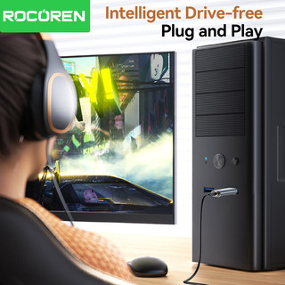 Rocoren USB Thẻ Âm Thanh Bên Ngoài USB Sang Jack 3.5 Mm Bộ Chuyển Đổi Âm Thanh USB Sang Tai Nghe Tai Nghe Micro Stereo Free Drive Cho MacOS Linux Android Laptop PS5 / PS4