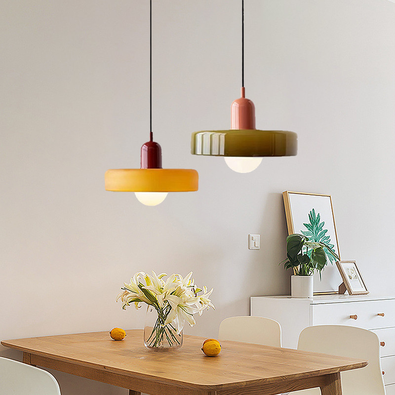 Bắc Âu Thẩm Mỹ Phòng Ăn Mặt Dây Chuyền Đèn Trần, Đèn Chùm Kính Nhiều Màu Sắc Led Retro, Phòng Ngủ Phòng Khách Cafe Đèn Treo Trang Trí