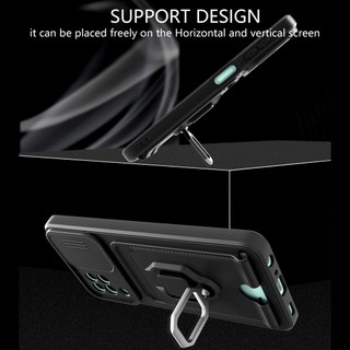 Dành Cho Samsung Galaxy A12 Ốp Lưng 4 Trong 1 Trượt Camera Bao Đựng Thẻ Đứng Vuông Freebie Dây Chống Sốc Chống Rơi Mỏng Mềm TPU Cover