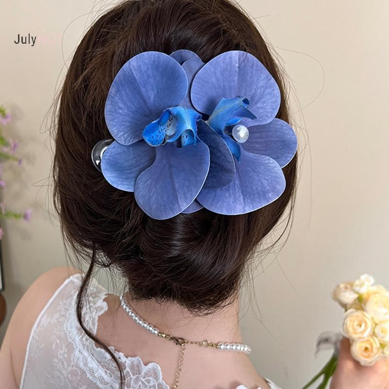 Kẹp tóc ngọc trai JULYHOT Phalaenopsis Orchid, mỏ vịt, nơ hoa - Massivedeals