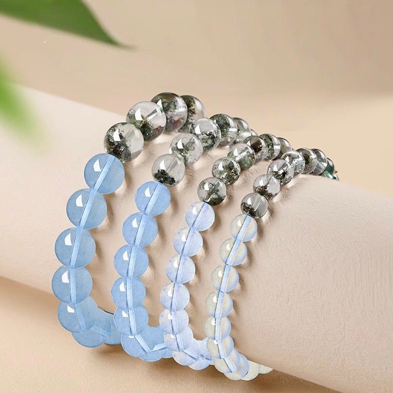 Phong Cách Mới Xanh Phantom Aquamarine Đính Hạt Vòng Tay Nữ Đơn Giản Hai Đá Combo Niche Cặp Đôi Vòng Tay