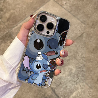 Ốp điện thoại cầu lông Stitch chơi cho iPhone 16 / 15 / 14 / 13 / 12 / 11 / PRO MAX / MINI / PLUS / X / XR gương chống rơi và chống sốc Vỏ bảo vệ lỗ lớn