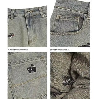 Quần jean nam Gksss Mỹ retro dáng rộng giản dị vui nhộn chó con quần jean phong cách trung tính chất lượng cao