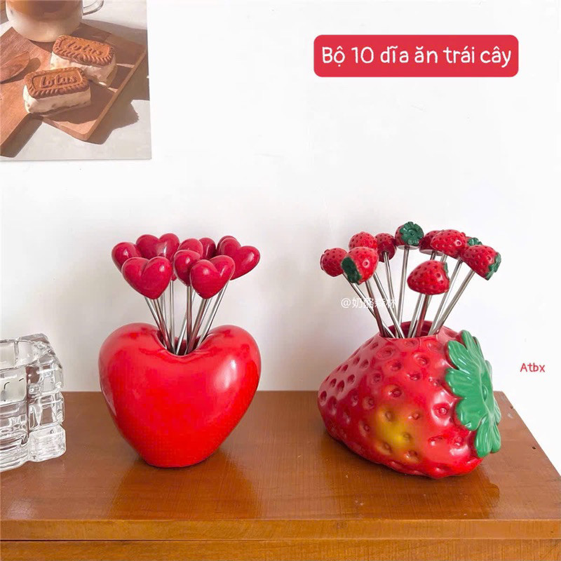Bộ Dĩa Ăn Trái Cây Hình Trái Tim, Hình Quả Dâu Xinh Xắn, Decor bàn ăn (Tuyển sỉ)