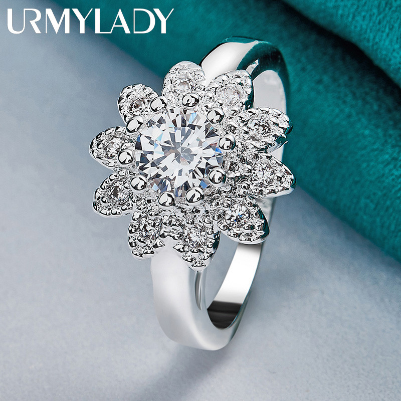 URMYLADY Bạc 925 Hoa Hướng Dương Zircon 7-10 # Nhẫn Nữ Thời Trang Cưới Quyến Rũ Trang Sức