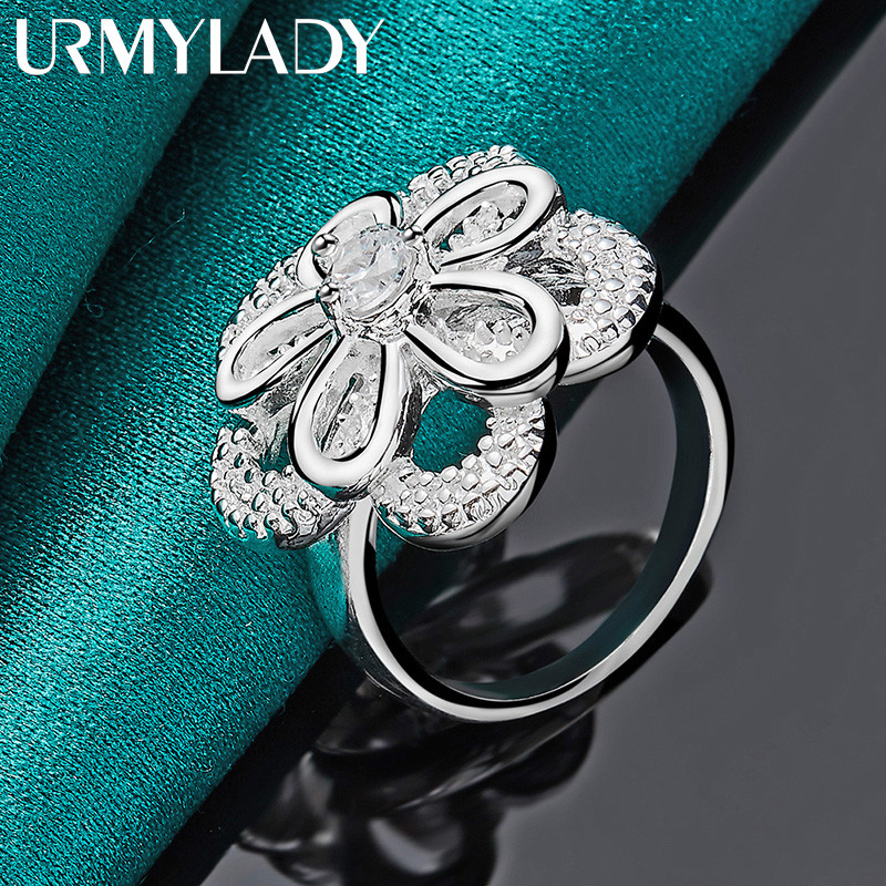 URMYLADY Bạc 925 Đôi Hoa Zircon 7-10 # Nhẫn Nữ Trang Sức Thời Trang Cưới