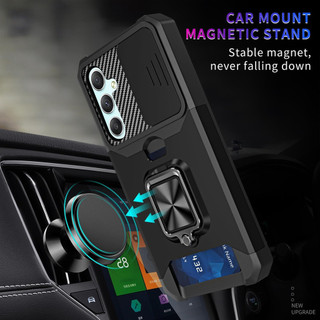 Dành Cho Samsung A34 5G Ốp Lưng Có Trượt Camera Bao Đựng Thẻ Vòng Chân Đế Chịu Lực Bảo Vệ Mỏng Bao Da